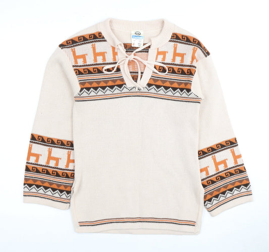 C&A Women's Beige Animal Print Acrylic Jumper Size 12