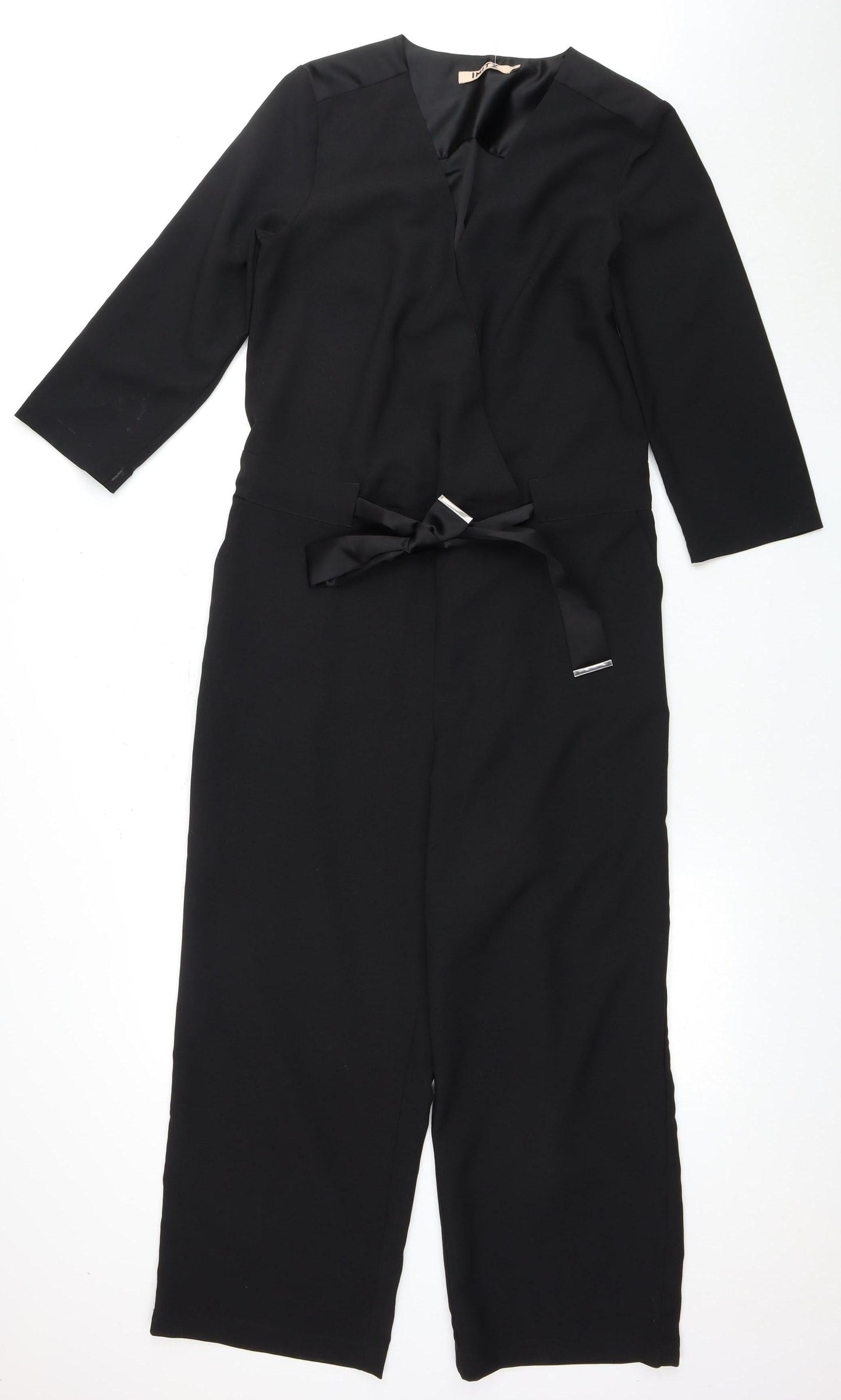IMITZ Women's Black Jumpsuit - Size 10, Belted, Long Sleeve