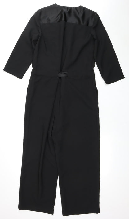 IMITZ Women's Black Jumpsuit - Size 10, Belted, Long Sleeve