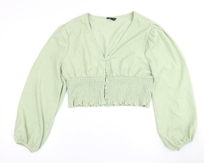 Womens UK Size L Monki Green Cropped Blouse