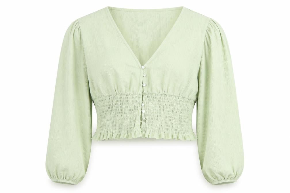 Womens UK Size L Monki Green Cropped Blouse