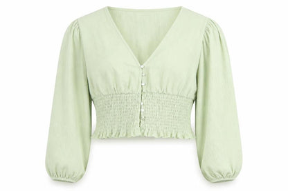 Womens UK Size L Monki Green Cropped Blouse