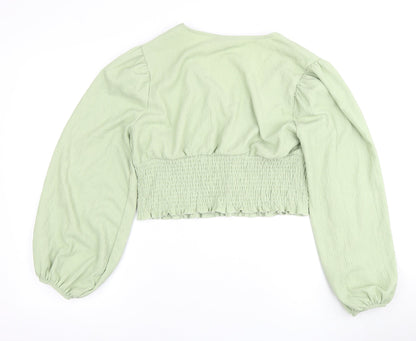 Womens UK Size L Monki Green Cropped Blouse