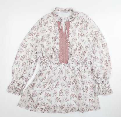 Aranjor Women's Floral High Neck Tunic Blouse - Size 10