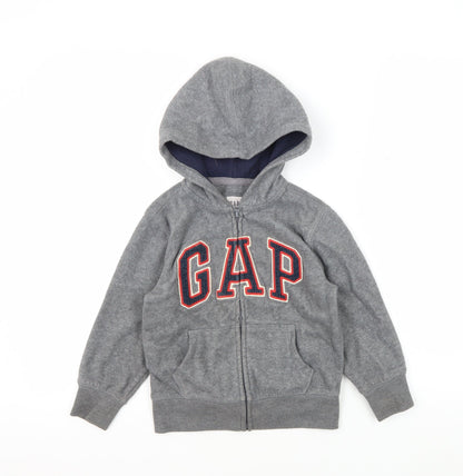 GAP Kids Boys Grey Full Zip Hoodie XS with Logo Accents