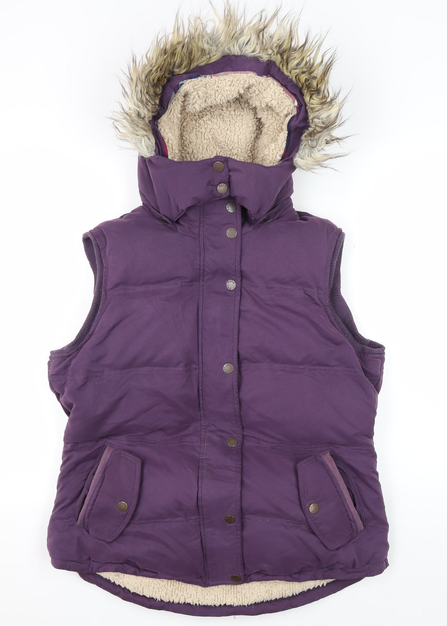 Fat Face Women's Purple Puffer Vest Size 14, Hooded Sleeveless
