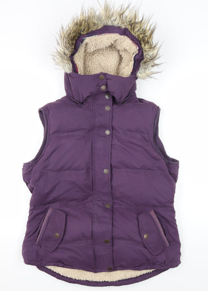 Fat Face Women's Purple Puffer Vest Size 14, Hooded Sleeveless