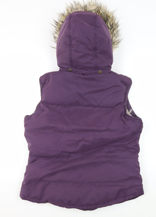 Fat Face Women's Purple Puffer Vest Size 14, Hooded Sleeveless
