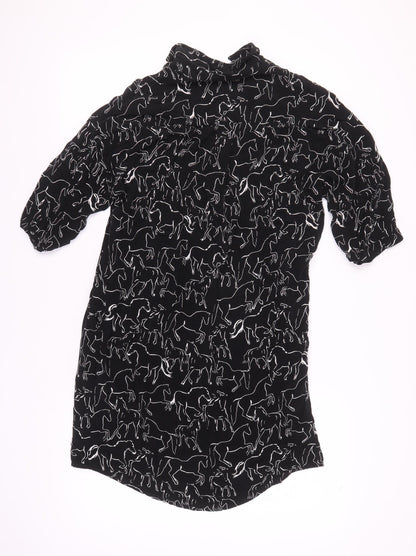 Whistles Women's Black Animal Print Shirt Dress S