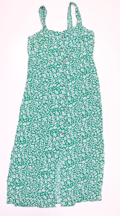 Roman Women's Green Floral Strappy Mid-Length Dress