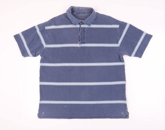 Marks & Spencer Men's Blue Striped Polo Shirt M