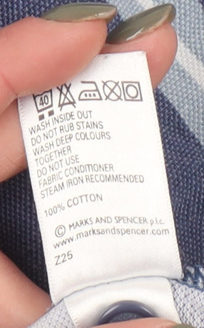 Marks & Spencer Men's Blue Striped Polo Shirt M