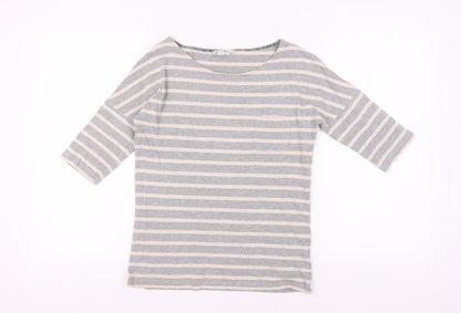 Boden Women's Grey Striped Boat Neck T-Shirt UK 8
