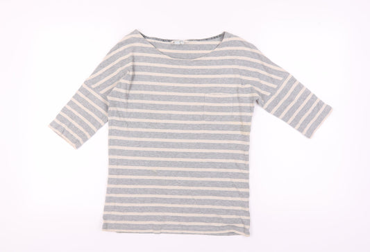 Boden Women's Grey Striped Boat Neck T-Shirt UK 8