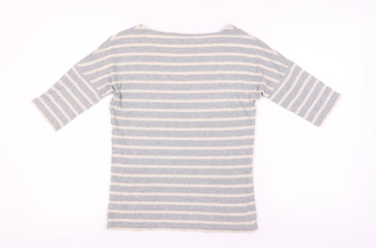 Boden Women's Grey Striped Boat Neck T-Shirt UK 8