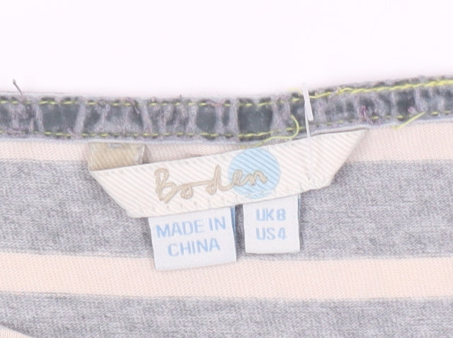 Boden Women's Grey Striped Boat Neck T-Shirt UK 8