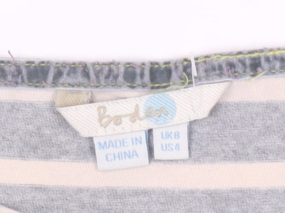 Boden Women's Grey Striped Boat Neck T-Shirt UK 8
