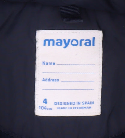 Mayoral Girls Blue Puffer Jacket, Size 4, Winter Hooded Coat
