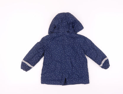 H&M Girls Blue Polka Dot Parka Jacket 3-4 Years, Hooded, Lined