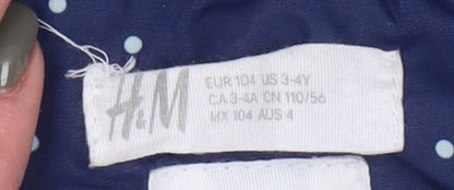 H&M Girls Blue Polka Dot Parka Jacket 3-4 Years, Hooded, Lined
