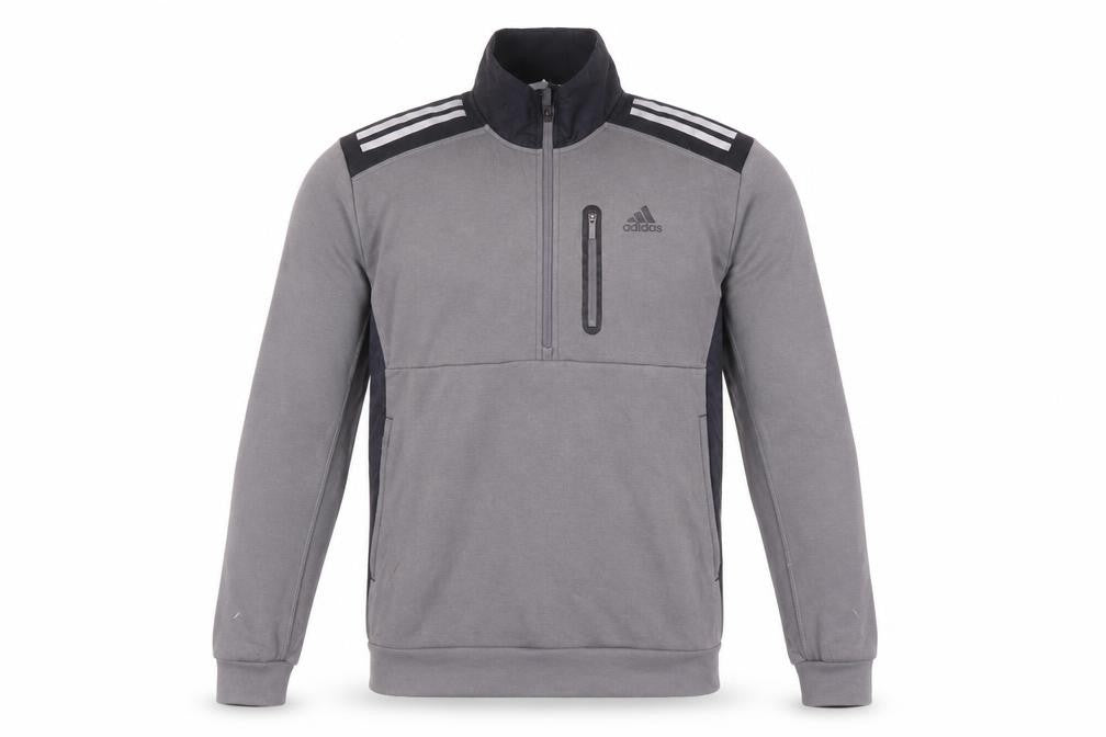Front view of Adidas Men's Grey 1/4 Zip Sweatshirt XS Sports Logo