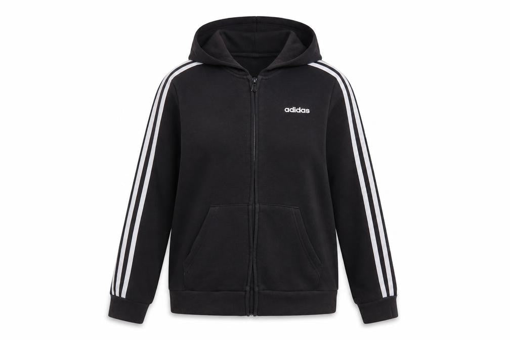 Front view of Adidas unisex black full zip hoodie m