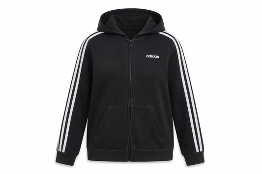 Front view of Adidas unisex black full zip hoodie m