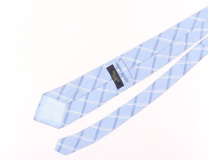 Mens Fellini Blue Plaids & Checks 100% Silk  Tie