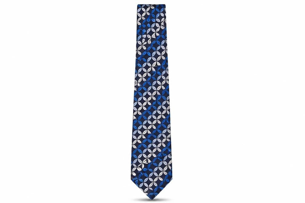 Mens T.M.Lewin Blue Geometric 100% Silk  Tie