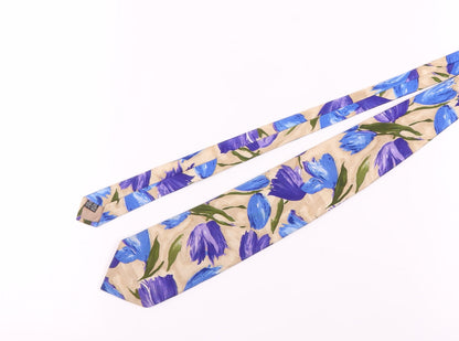 Austin Reed Floral Silk Tie Beige Blue One Size