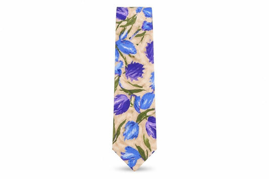 Front view of Austin Reed Floral Silk Tie Beige Blue One Size