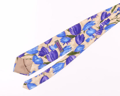 Austin Reed Floral Silk Tie Beige Blue One Size