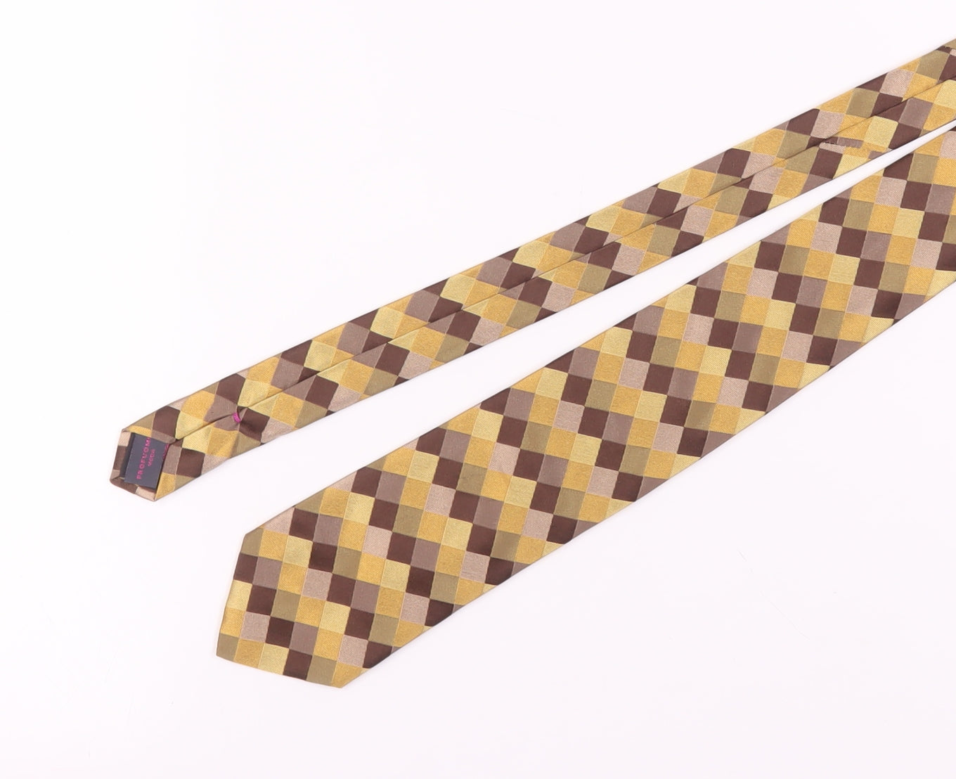 Profuomo Men's Designer Gold Brown Geometric Silk Tie