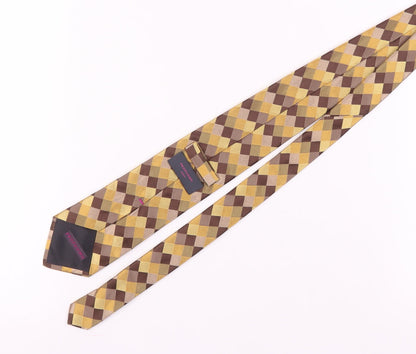 Profuomo Men's Designer Gold Brown Geometric Silk Tie