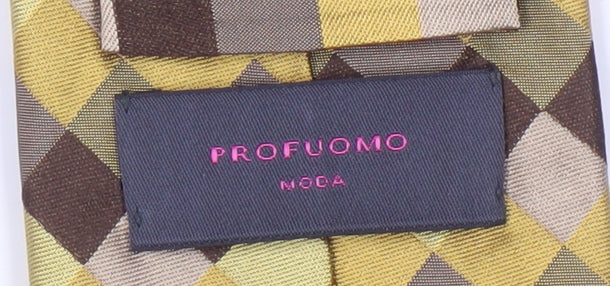 Profuomo Men's Designer Gold Brown Geometric Silk Tie