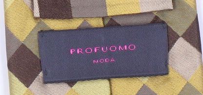 Profuomo Men's Designer Gold Brown Geometric Silk Tie