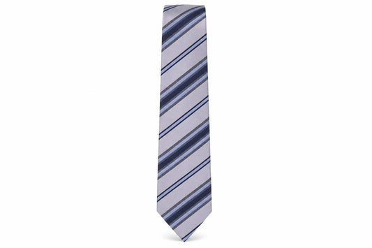 Front view of Van Gils Men's Grey Striped Silk Tie