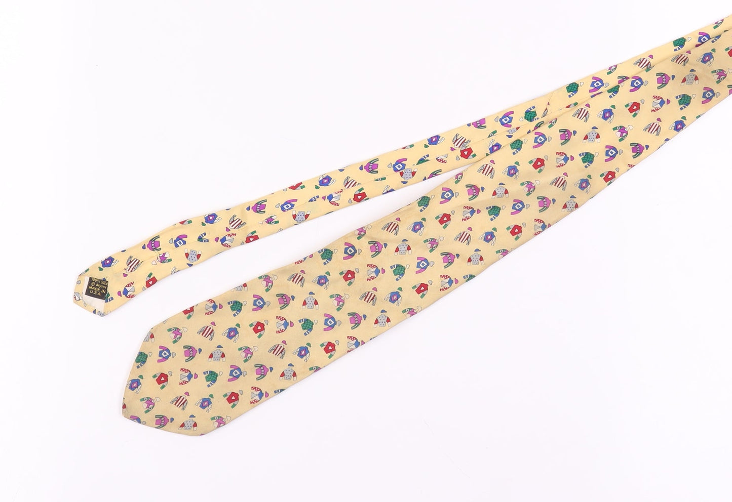 Alynn Men's Beige Racing Silk Tie, One Size, Geometric