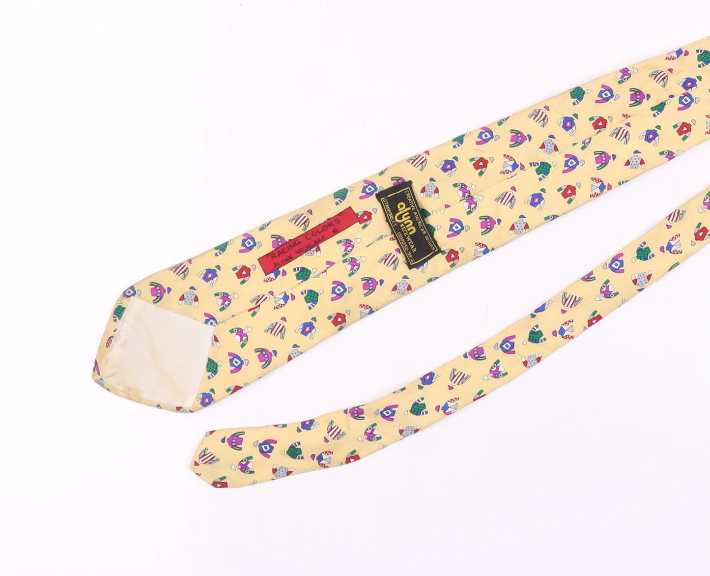 Alynn Men's Beige Racing Silk Tie, One Size, Geometric