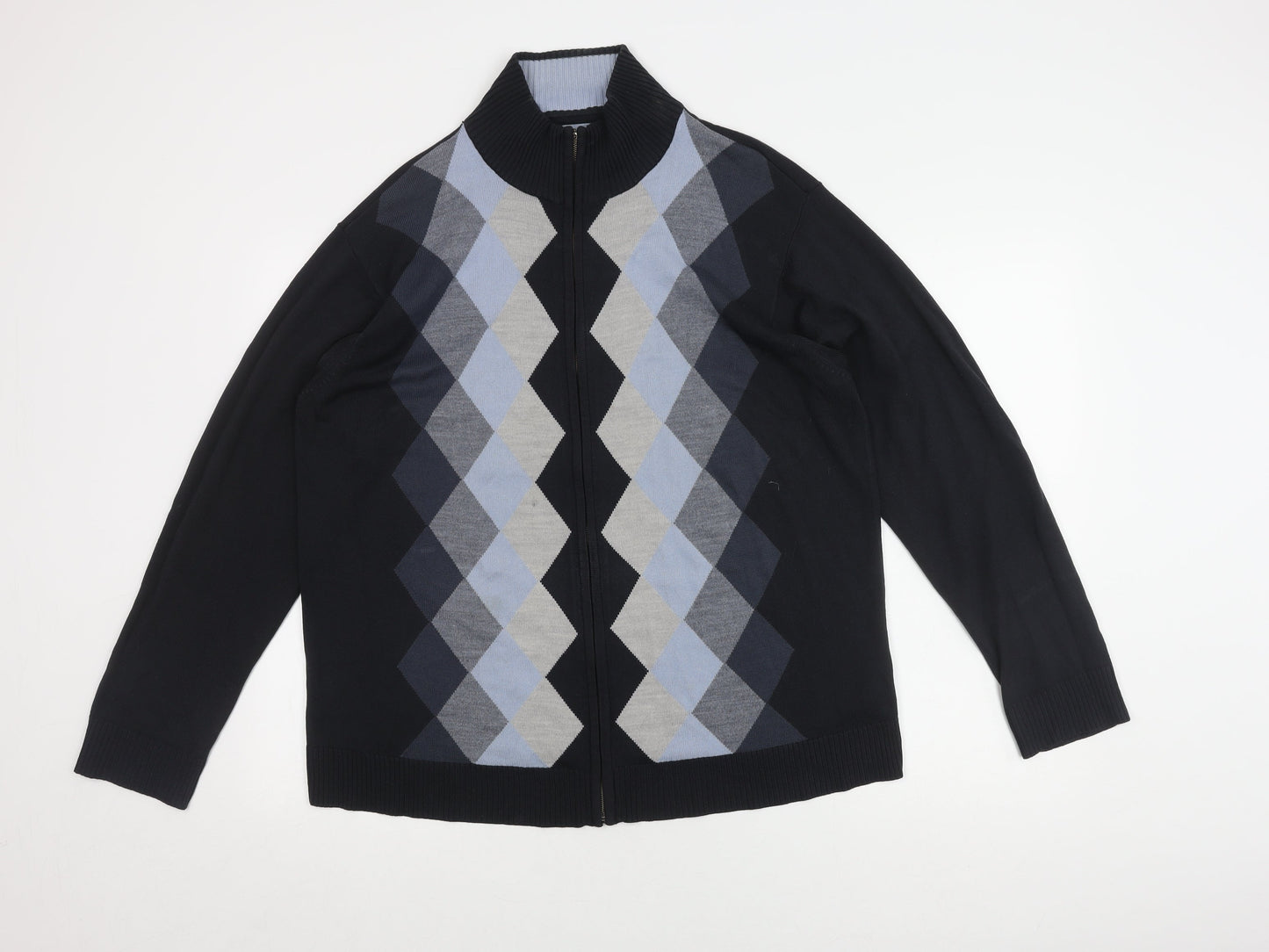 Next Men's Medium Black Argyle Full Zip Jumper