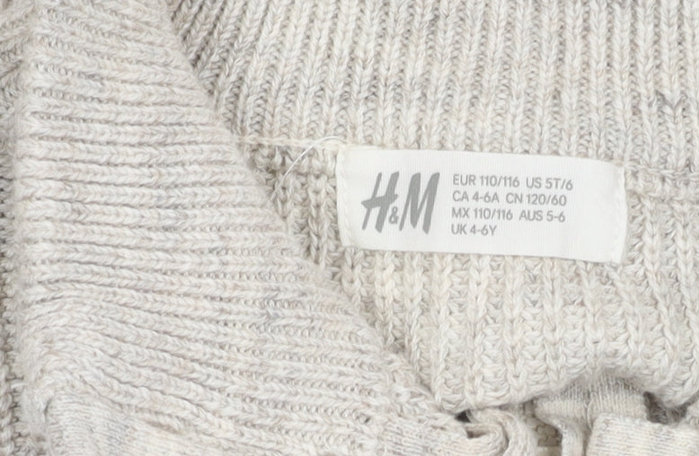 H&M Boys Beige Cotton High Neck Pullover Jumper 4-6 Years