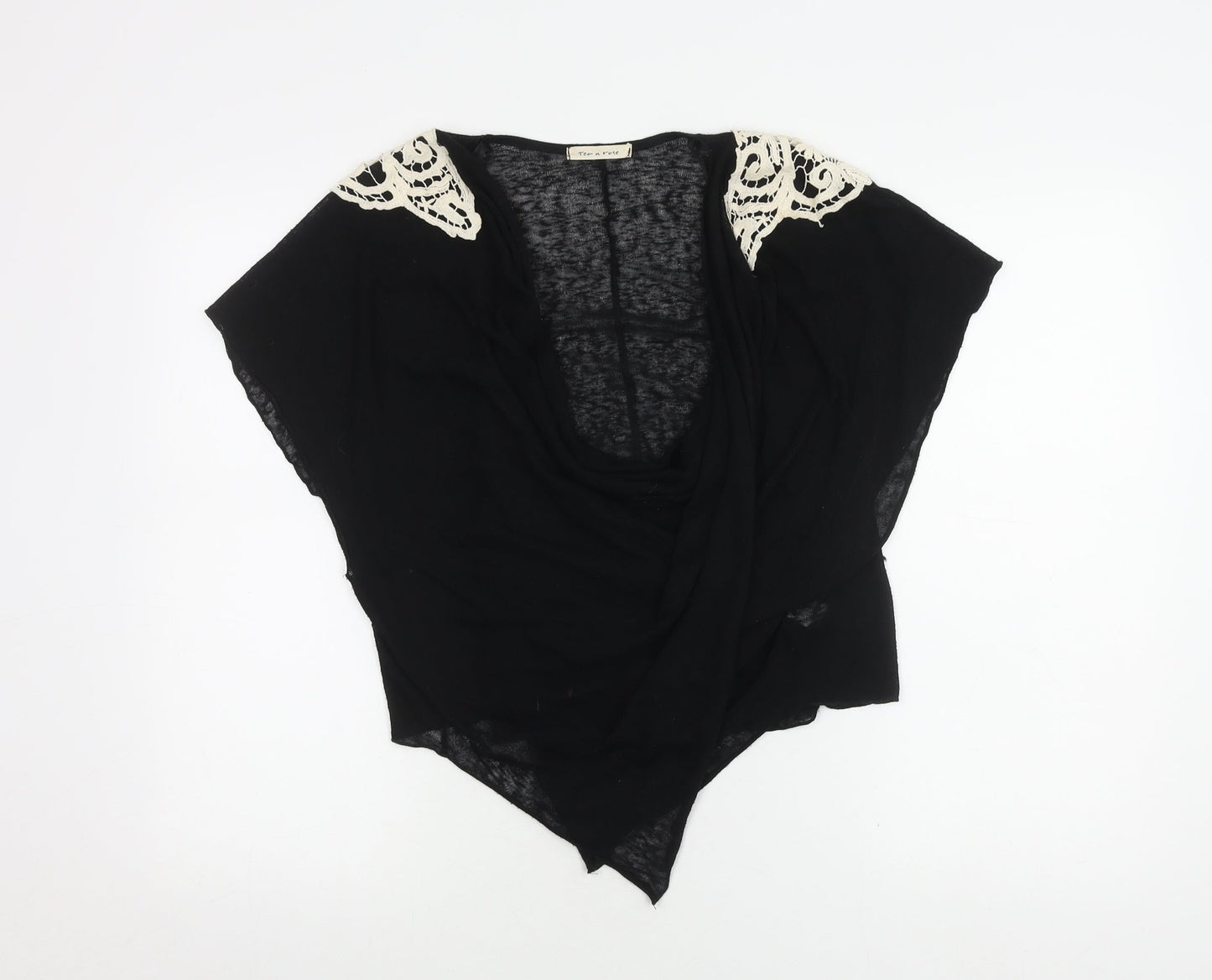 Tea n Rose Women's Black Cowl Neck Top with Crochet