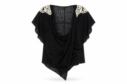 Tea n Rose Women's Black Cowl Neck Top with Crochet