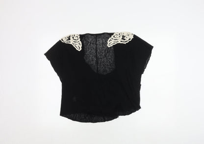 Tea n Rose Women's Black Cowl Neck Top with Crochet