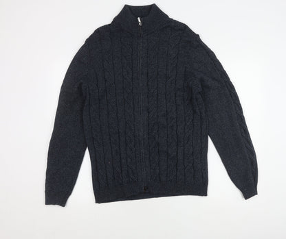 Massimo Dutti Men's Grey XL Cable-Knit Full Zip Jumper