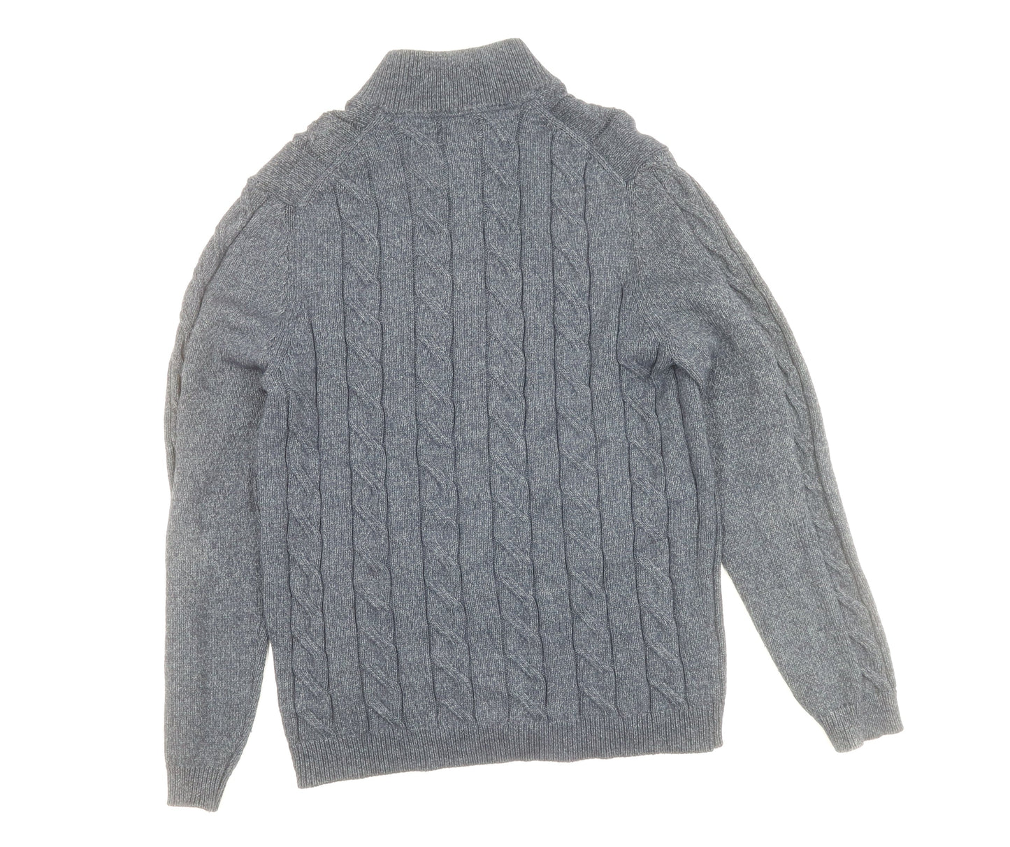 Massimo Dutti Men's Grey XL Cable-Knit Full Zip Jumper