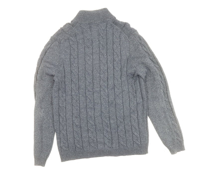 Massimo Dutti Men's Grey XL Cable-Knit Full Zip Jumper