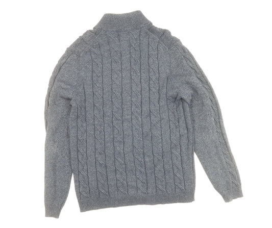 Massimo Dutti Men's Grey XL Cable-Knit Full Zip Jumper