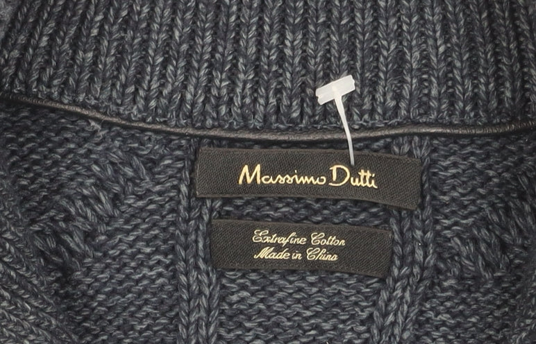 Massimo Dutti Men's Grey XL Cable-Knit Full Zip Jumper