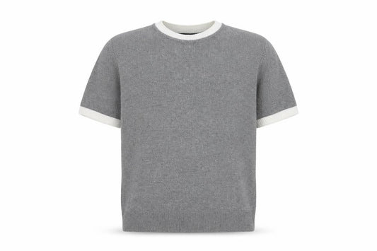 Front view of boohooMAN Grey Crew Neck T-Shirt, Men's M